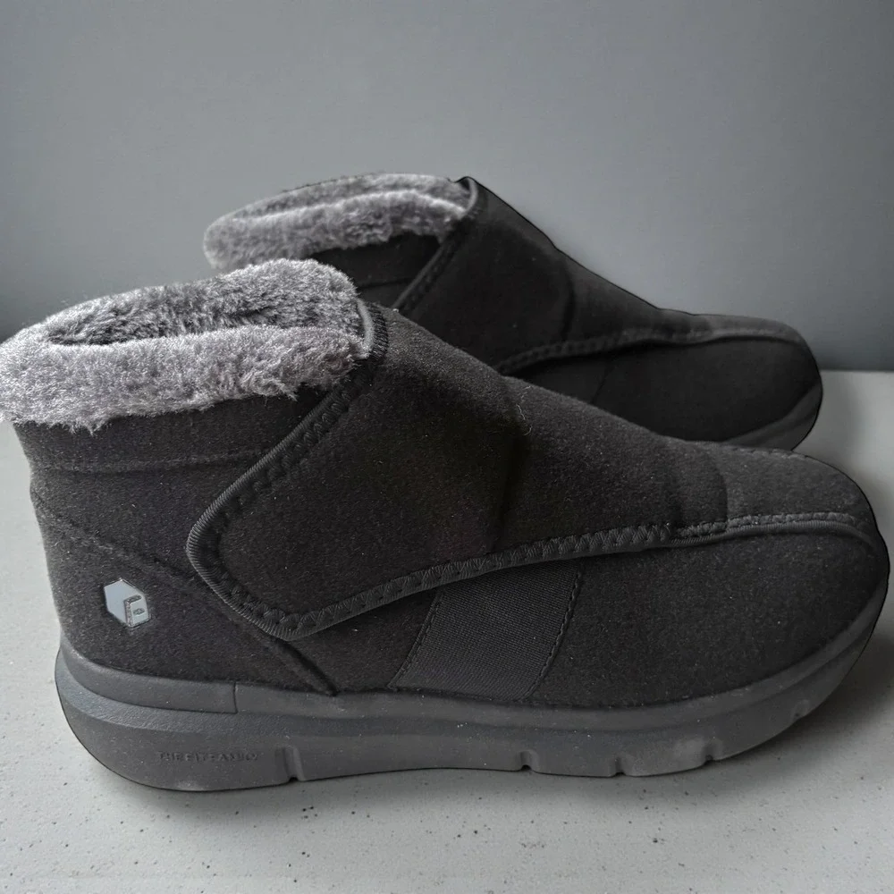 FitVille Womens Diabetic Recovery Winter Boots  Black Adjustable Strap‎ 9W